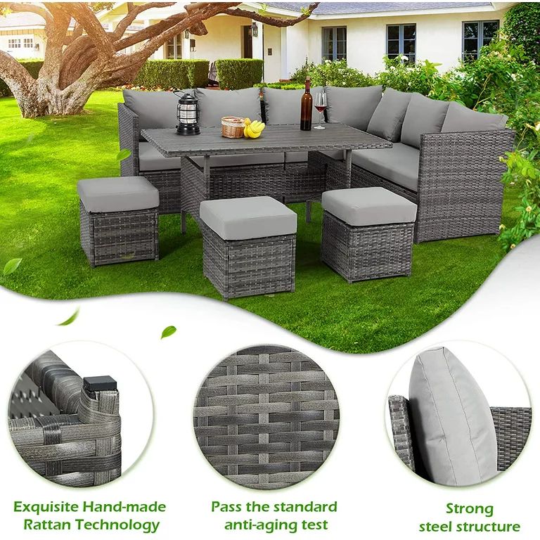 AECOJOY 7 Piece Patio Conversation Set,  Outdoor Sectional Sofa Rattan Wicker Dining Furniture, G... | Walmart (US)