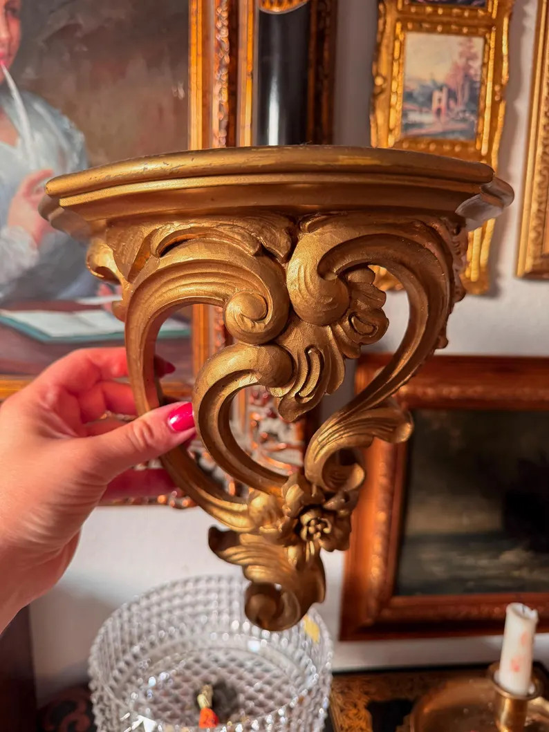Vintage Ornate Gold Wall Shelf – Rococo Style Resin Wall Bracket with Floral Scroll Design | Etsy (US)