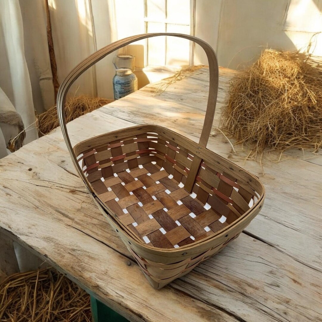 Vintage Multipurpose Oblong Wood Wicker Storage Easter Gift or Crafting Basket With Light Pink Ac... | Etsy (US)