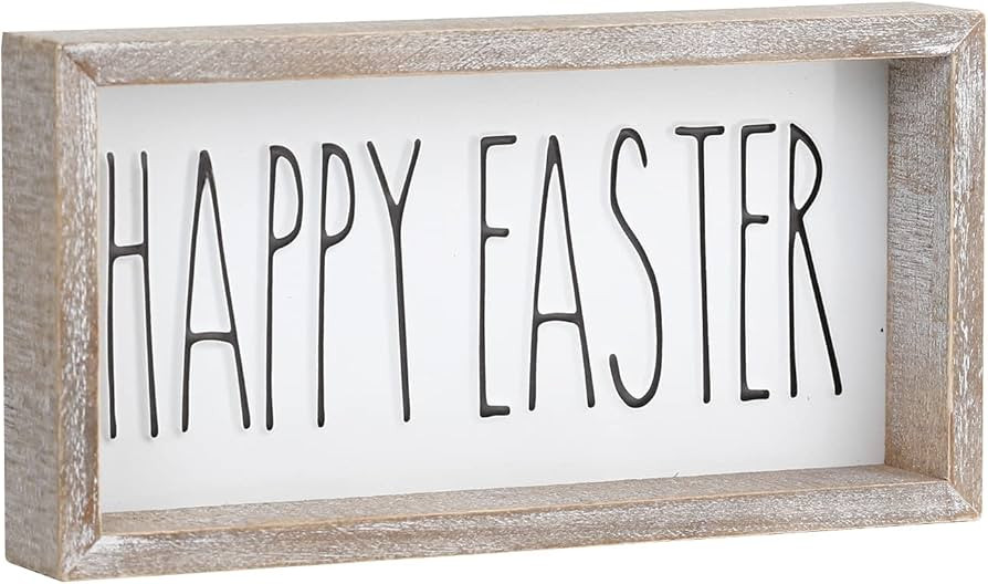 FESTWIND Easter Tiered Tray Decor, Happy Easter Block Sign Embossed Metal With Wood Frame - Shelf... | Amazon (US)