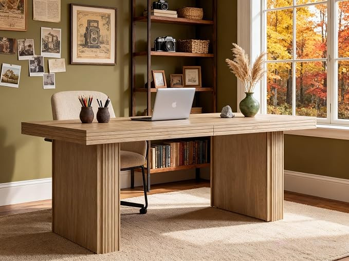 Tribesigns Modern Office Desk, Home Office Table with Wide Fluted Legs, Modern Desk for Home Offi... | Amazon (US)