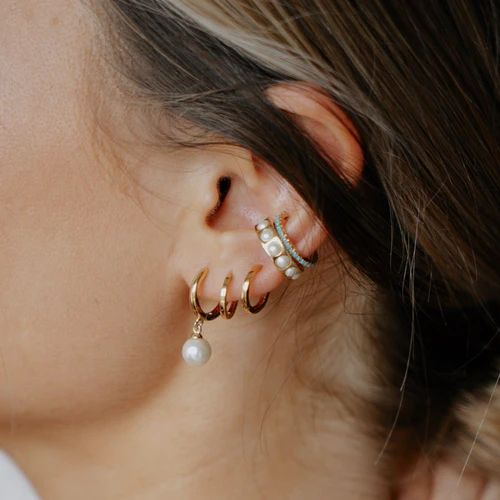 Pearl Drop Huggie Hoop Earrings - Gold | Orelia London