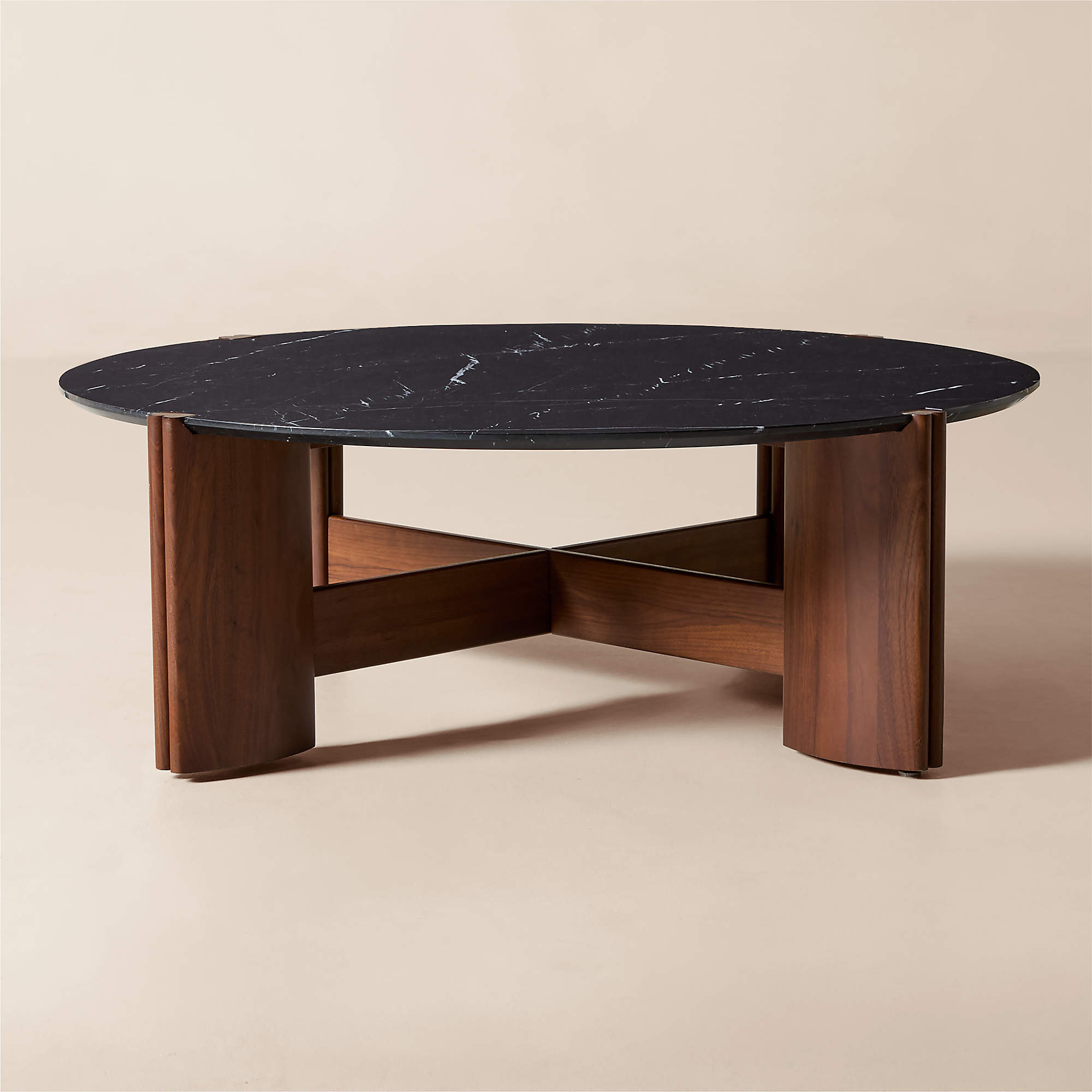 Tule 47" Round Black Marble and Walnut Wood Coffee Table + Reviews | CB2 | CB2