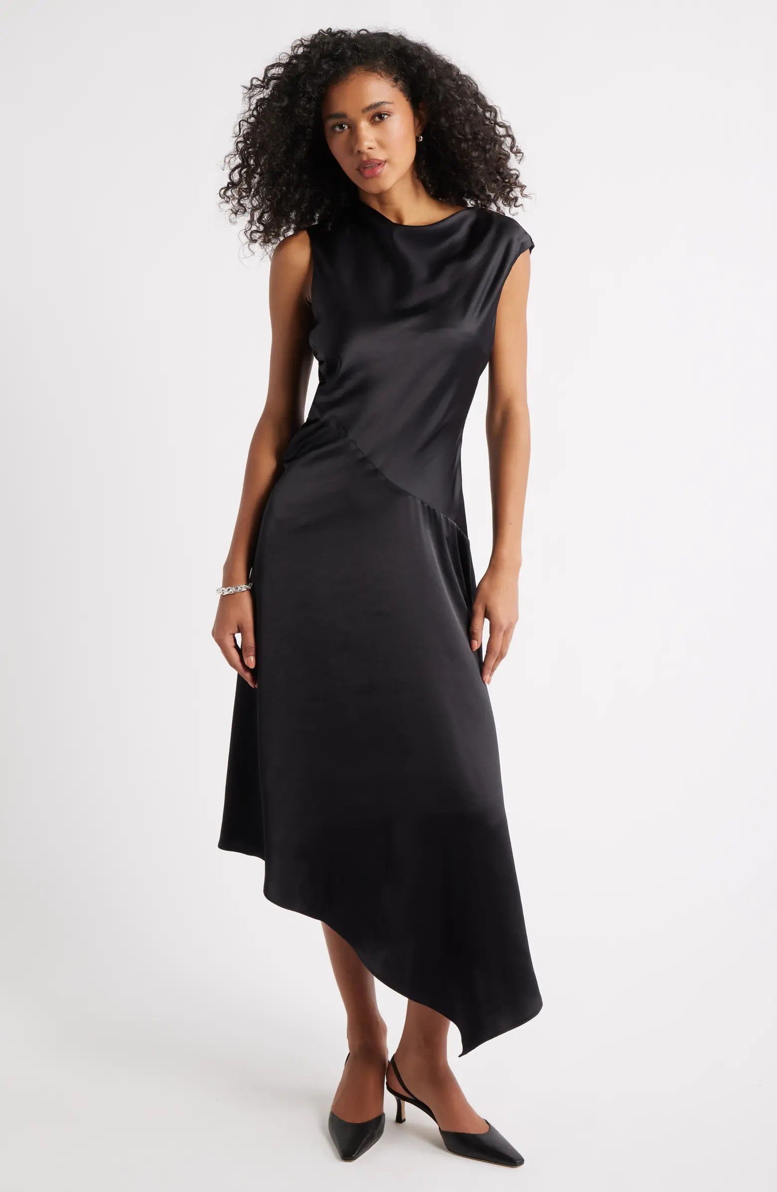 Open Edit Cowl Neck Asymmetric Satin Midi Dress | Nordstromrack | Nordstrom Rack
