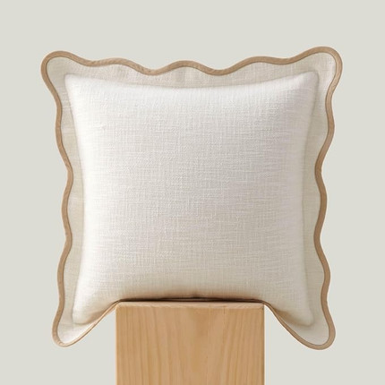 Click for more info about Double Stitch Scalloped Throw Pillow Covers - 100% Cotton Decorative Boho Pillow Covers 20 x 20, ...