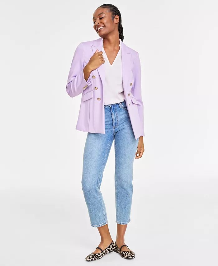 Women's Solid Faux Double-Breasted Blazer, Created for Macy's | Macy's