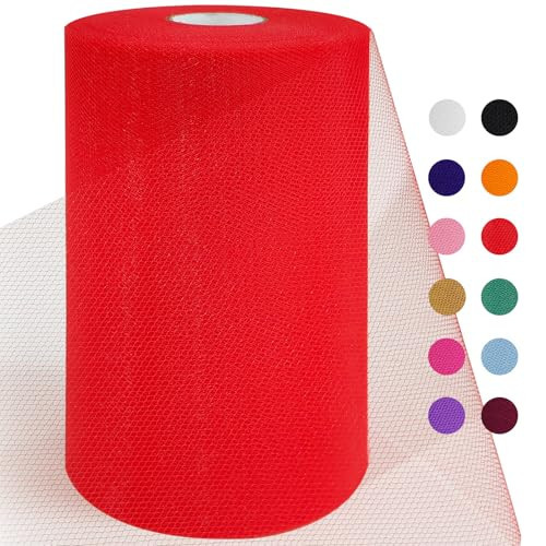 Red Tulle Fabric Roll 6 Inch 100 Yards(300 feet) Sheer Tulle Netting Spool Tulle Ribbon for Tutu Skirt Gift Wrapping Wedding Party Ornaments DIY Crafts | Amazon (US)