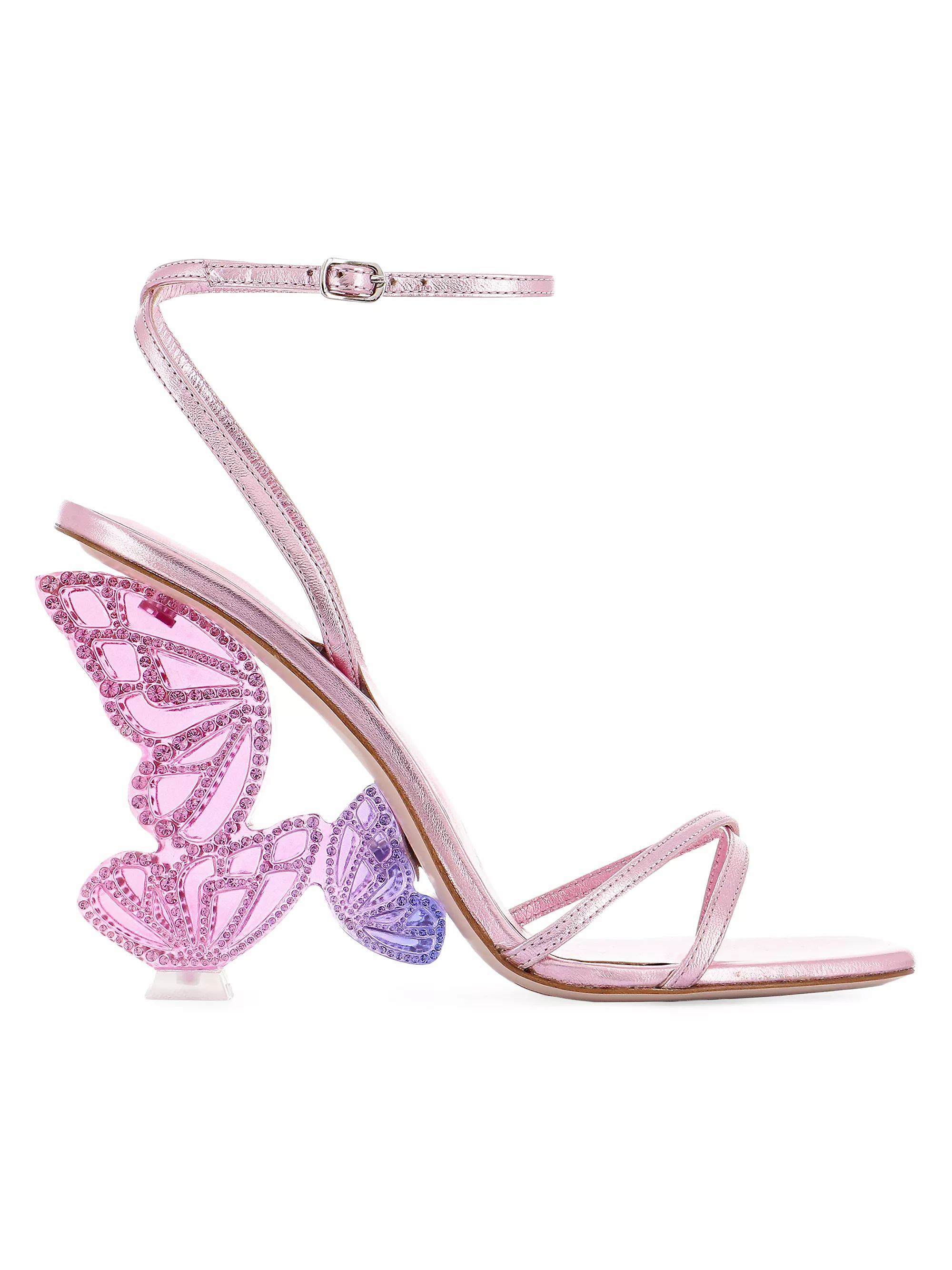 Shop Sophia Webster Paloma 100MM Crystal-Embellished Butterfly-Heel Metallic Leather Sandals | Sa... | Saks Fifth Avenue