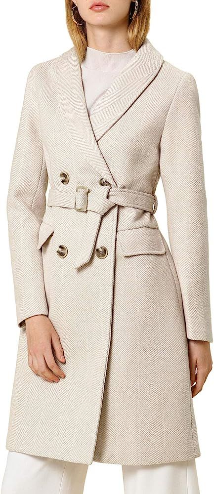 Women's Double Breasted Shawl Collar Chevron Belted Long Winter Coat | Amazon (US)