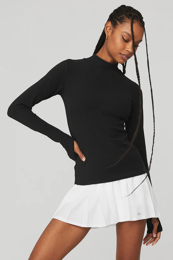 Wellness Rib Mock Neck Long Sleeve - Black | Alo Yoga (US)