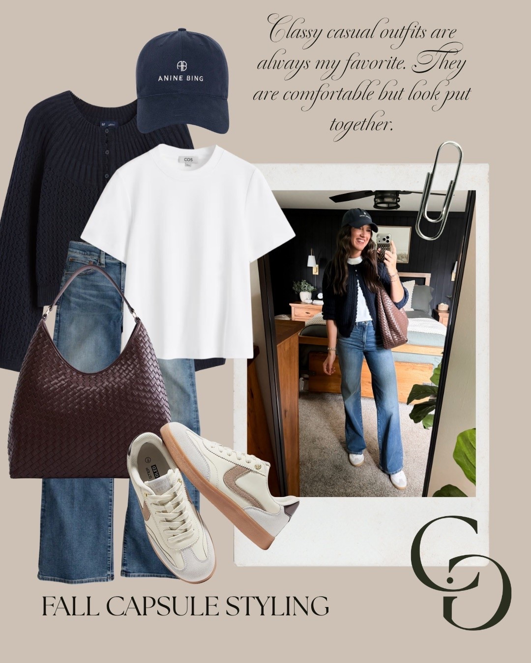 Fall capsule styling 

Tee (small)
Cardigan (medium) 
Jeans (27 long)