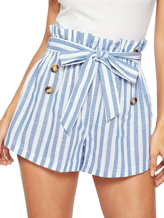 SweatyRocks Women's Casual Elastic Waist Striped Summer Beach Shorts | Amazon (US)