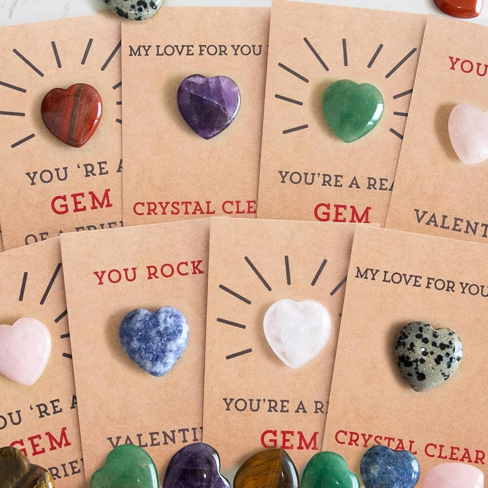ORIENTAL CHERRY Valentines Day Gifts for Kids - 24 Pack Valentines Cards with Heart-Shape Crystal... | Amazon (US)