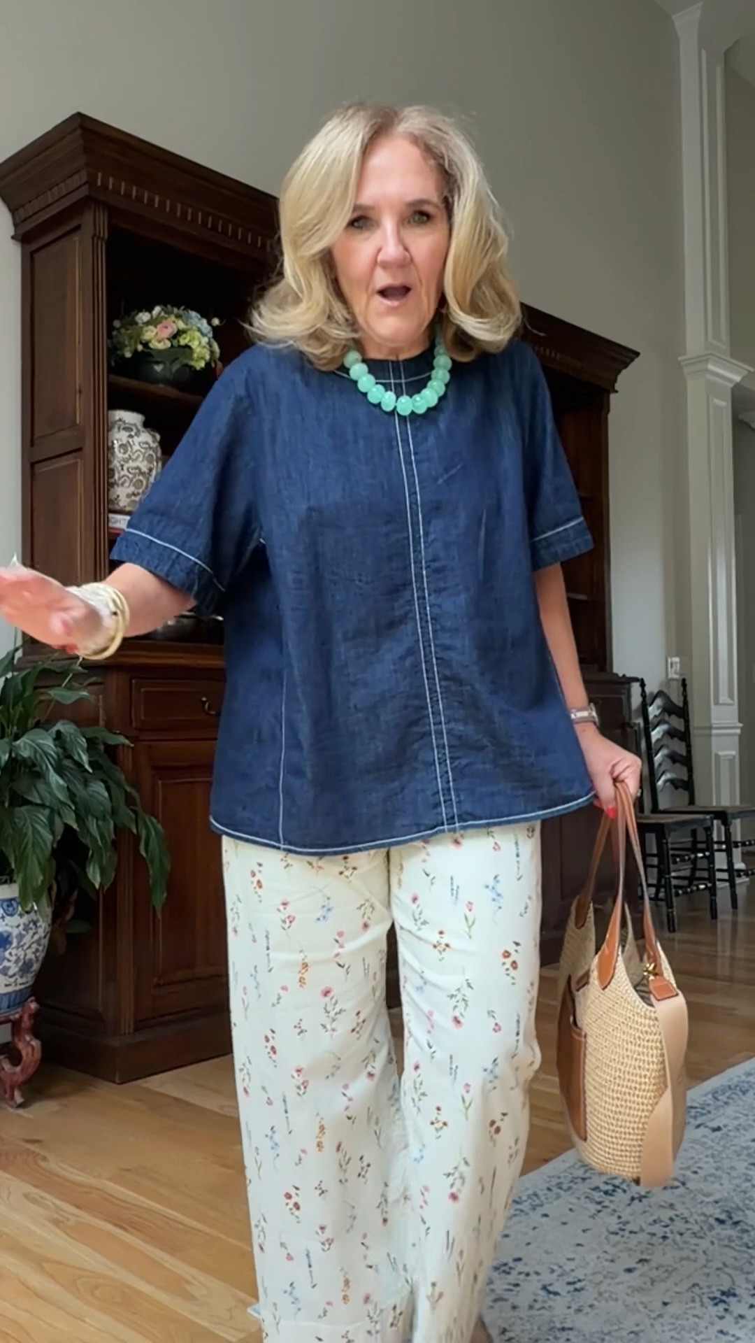 Pants size 8 reg
Denim top size medium 
20% off my bracelets code NANETTE20
10% off my bag code NANETTE 

Spring outfits 2026 casual outfit 

#LTKPetite #LTKSaleAlert #LTKOver40