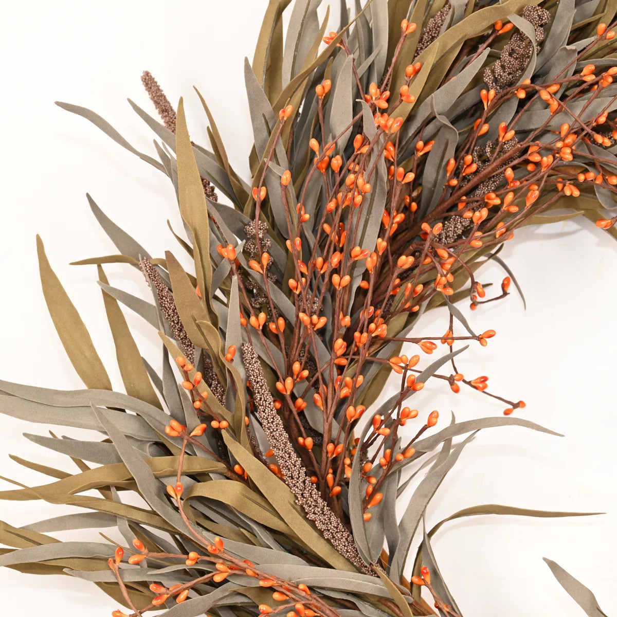 24" Artificial Farmhouse Harvest Thanksgiving Day Blossoms Cluster Grass Berry Fall Wreath For Fr... | Wayfair North America