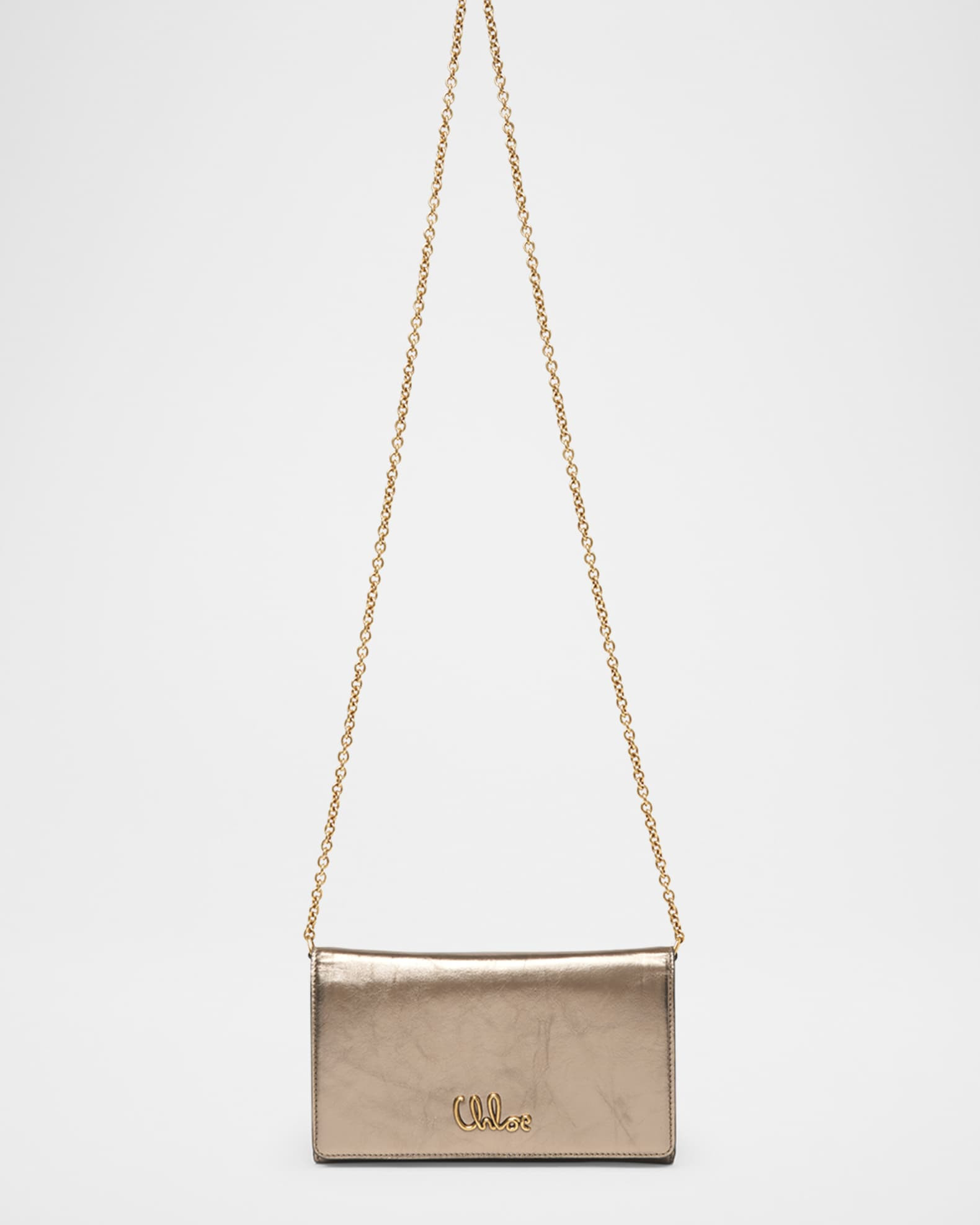 Chloe Iconic Wallet on Chain in Metallic Leather | Neiman Marcus