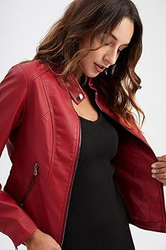 DEAR MODEL Faux Leather Jacket Women Bomber Jacket Women's Belted Motorcycle Jacket | Amazon (US)
