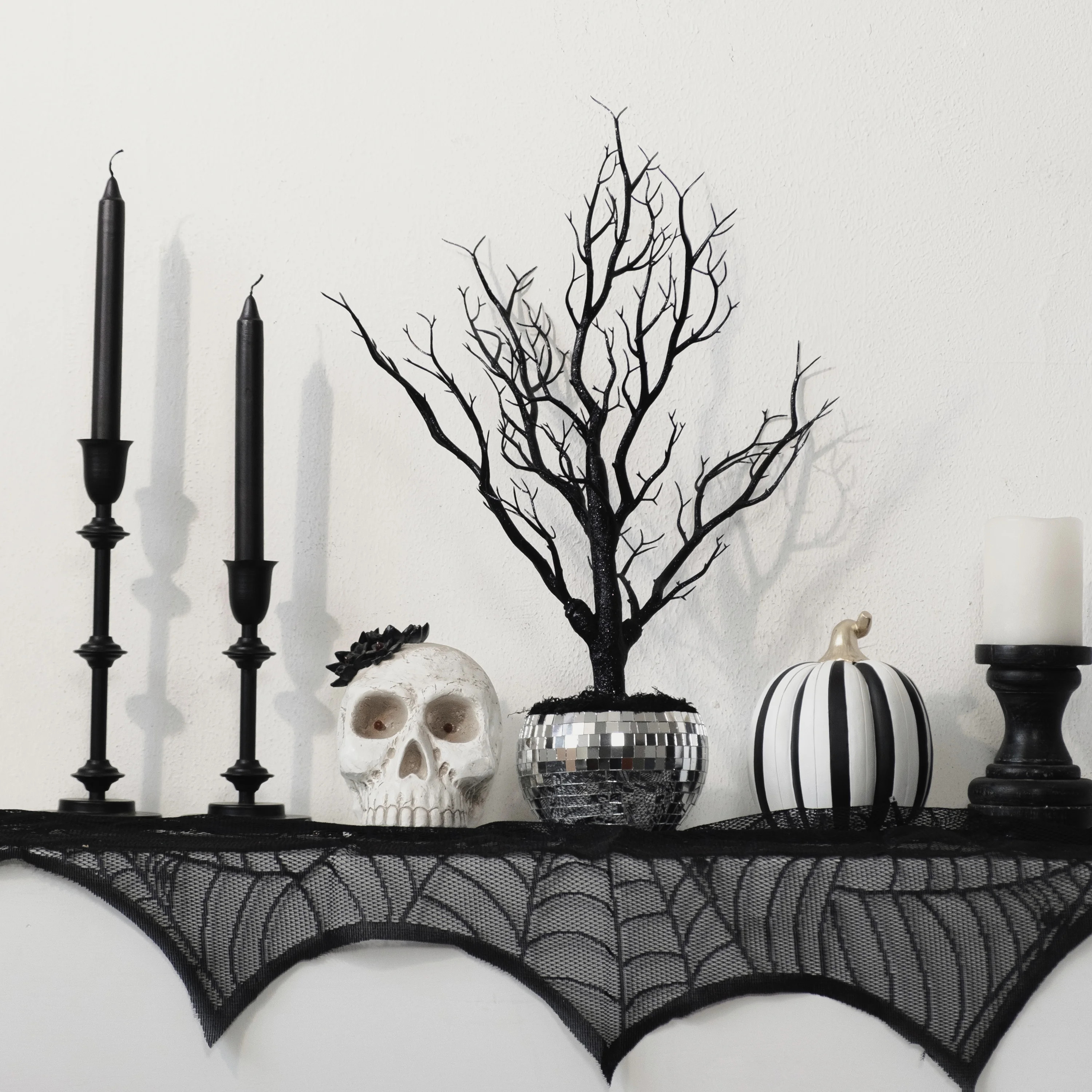 Ghostly Disco Tree Tabletop Decor, Silver & Black, 18", Halloween by Way To Celebrate | Walmart (US)