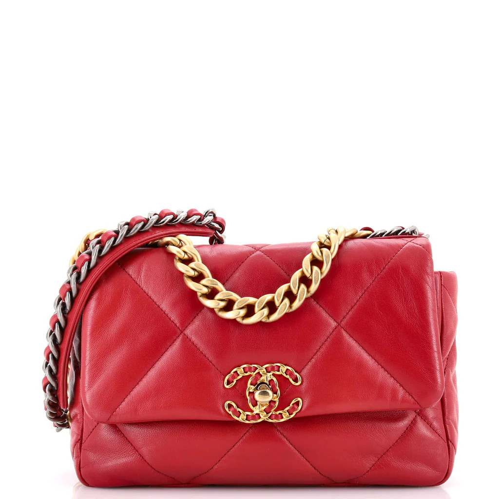 Chanel 19 Flap Bag Quilted Leather Medium Red 3806432 | Rebag
