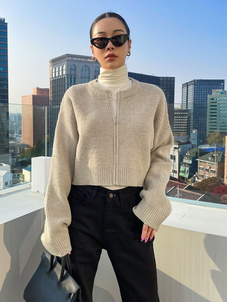 DAZY Cardigan mit Reißverschluss, Drop Shoulder | SHEIN