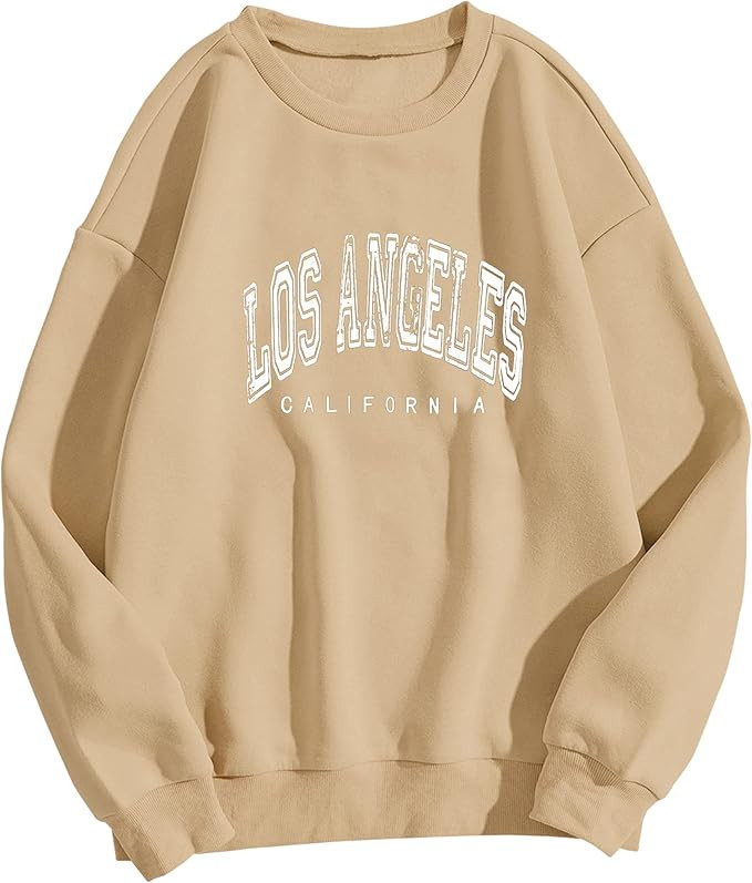 SAFRISIOR Women Oversized Los Angeles California Letter Print Graphic Fleece Sweatshirt Crewneck ... | Amazon (US)