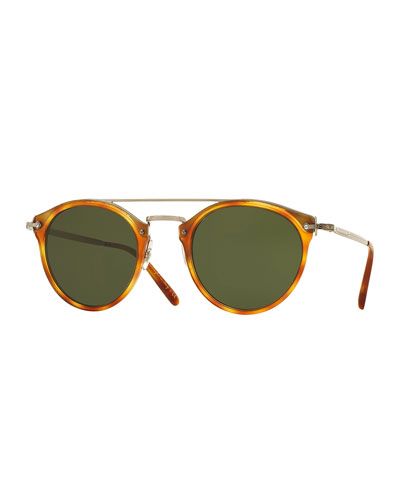 Remick Monochromatic Brow-Bar Sunglasses, Semi-Matte Light Brown/Green | Neiman Marcus