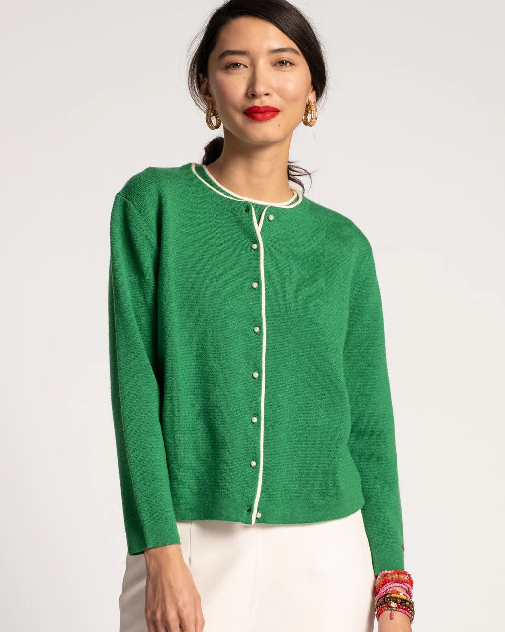 Darling Cardigan Merino Green | Frances Valentine