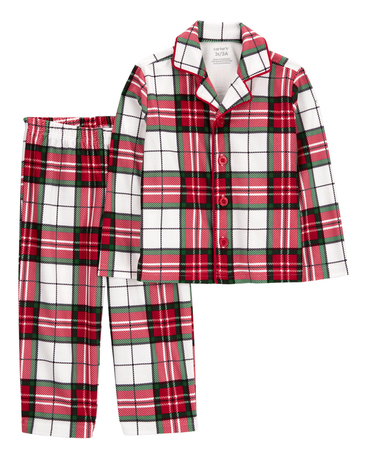 Toddler 2-Piece Plaid Fleece Coat Style Pajamas | Carter's Inc