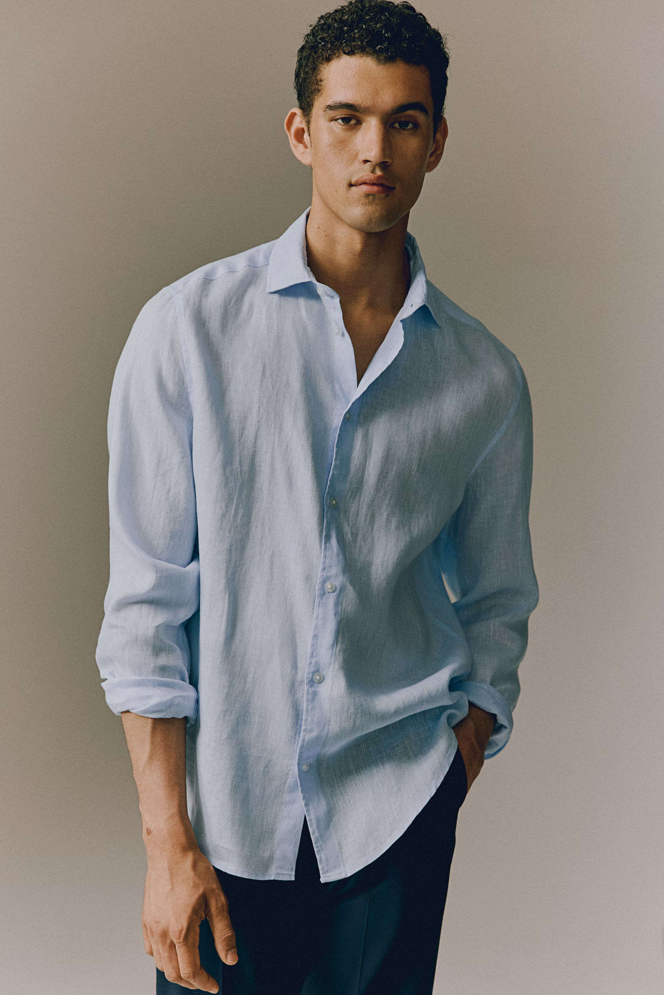 Slim Fit Linen Shirt - Light blue - Men | H&M US | H&M (US + CA)