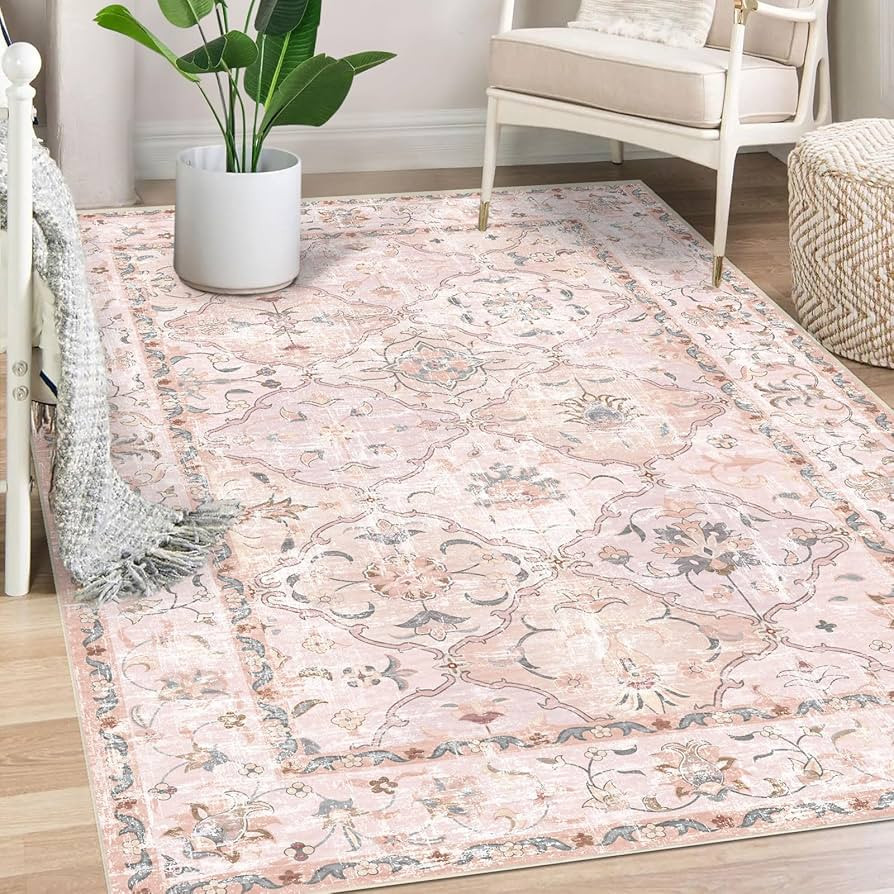 Boho Vintage Area Rugs 5×7 Washable Non-Slip Traditional Pink Carpet for Nursery Living Room Bed... | Amazon (US)