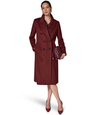 Donna Karan New York Women's Double Breasted Cashmere Wool Coat - Red | Macy's