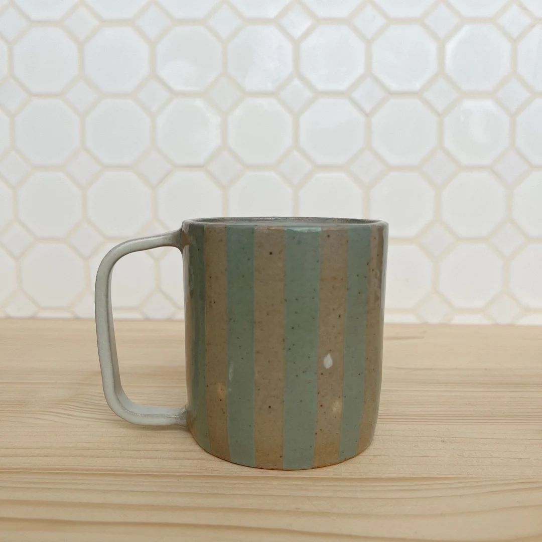 Seconds Sale 12 Oz Striped Ceramic Mug, Light Blue, Handmade - Etsy | Etsy (US)