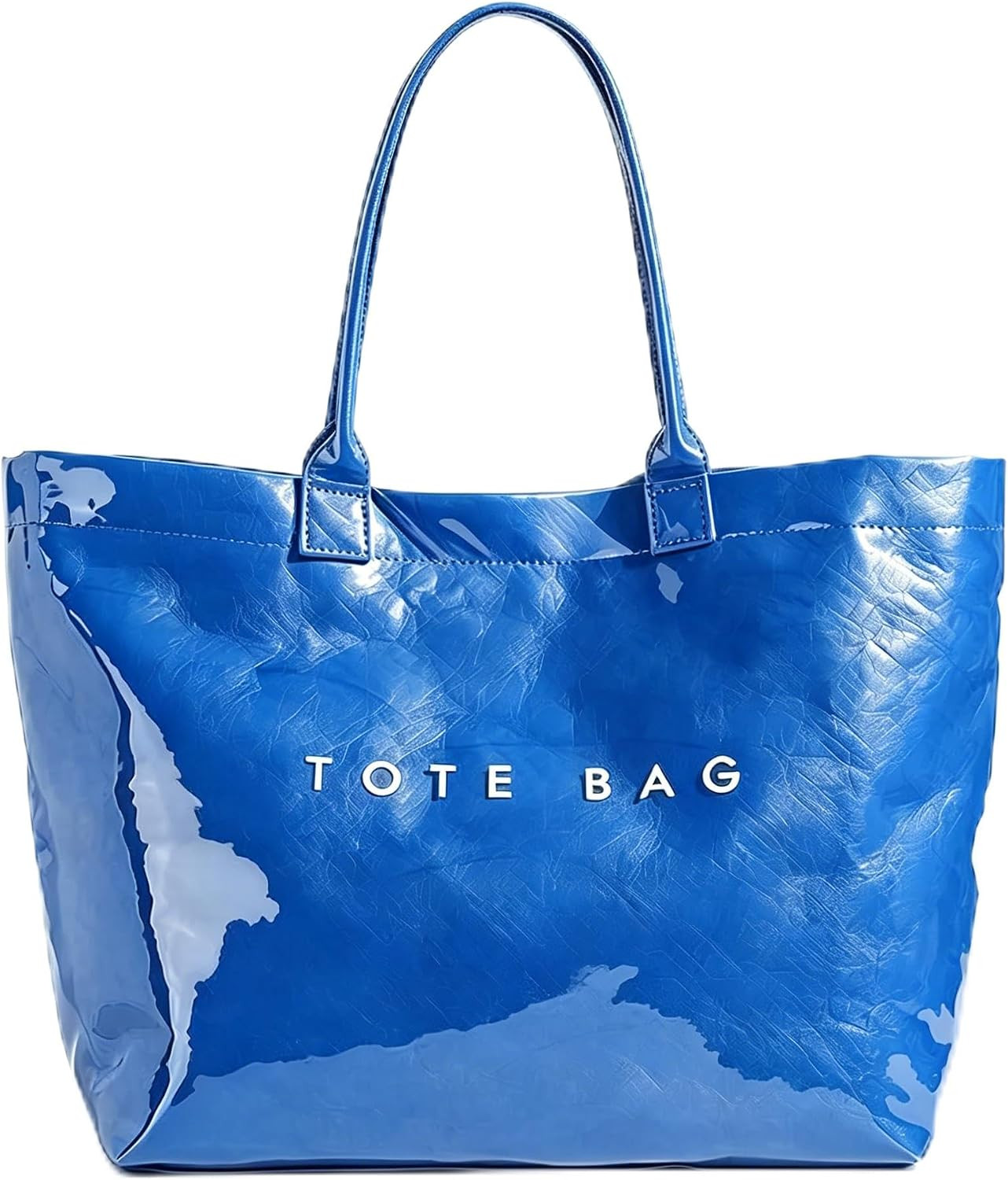 Women's PVC Tote Bag Kraft Paper Work Handbag Wipeable Plastic Purse with Top Handle for Beach Travel | Amazon (US)