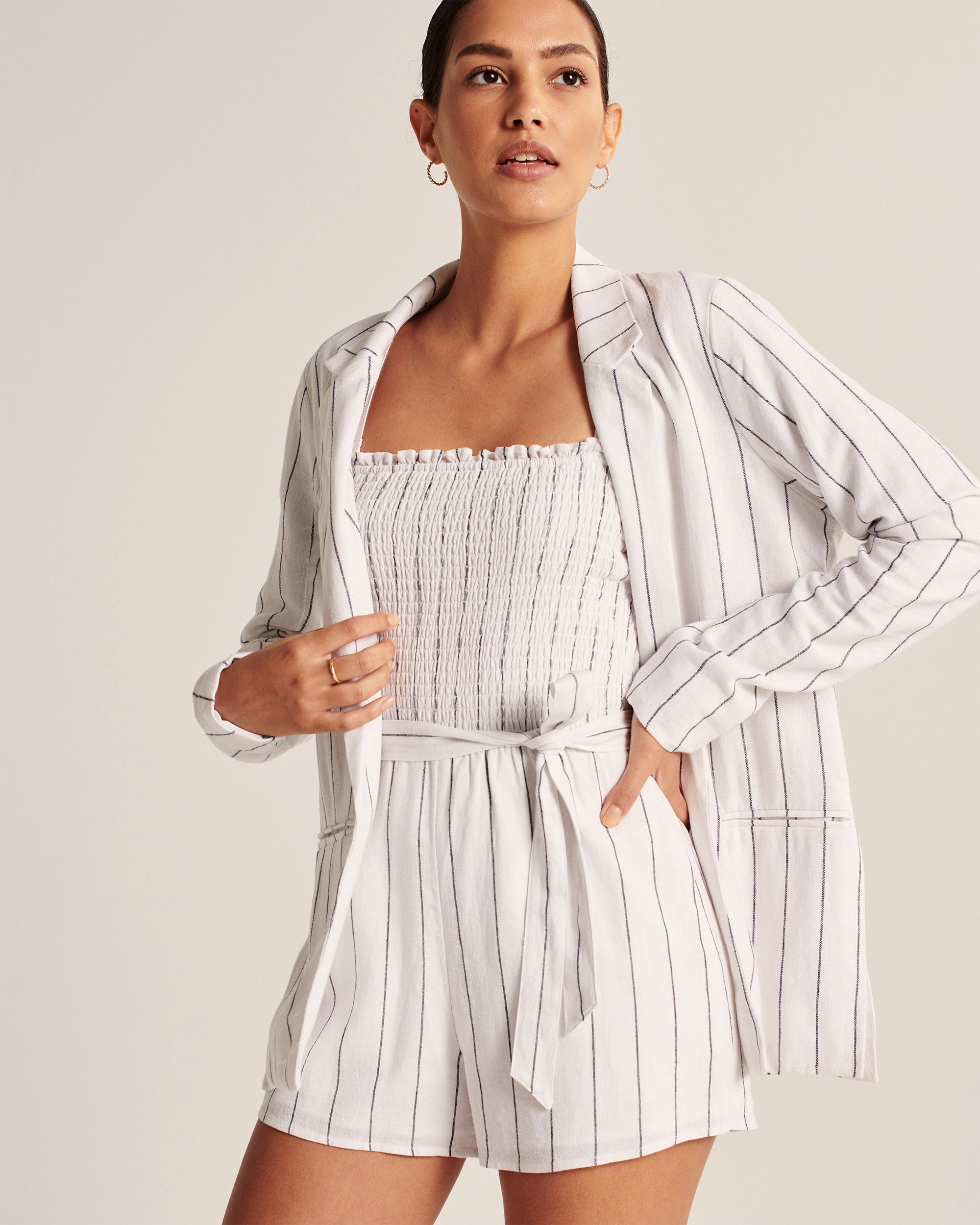 Strapless Linen-Blend Romper | Abercrombie & Fitch (US)