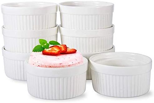 6 OZ Ramekin Bowls 8 PCS,Bakeware Set for Baking and Cooking, Oven Safe Sleek Porcelain White Ram... | Amazon (US)