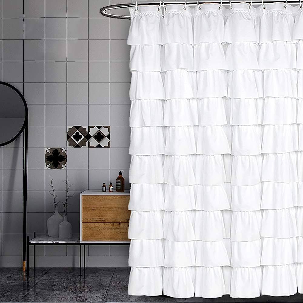 Volens White Shower Curtain Fabric/Ruffle for Bathroom,70in Long | Amazon (US)