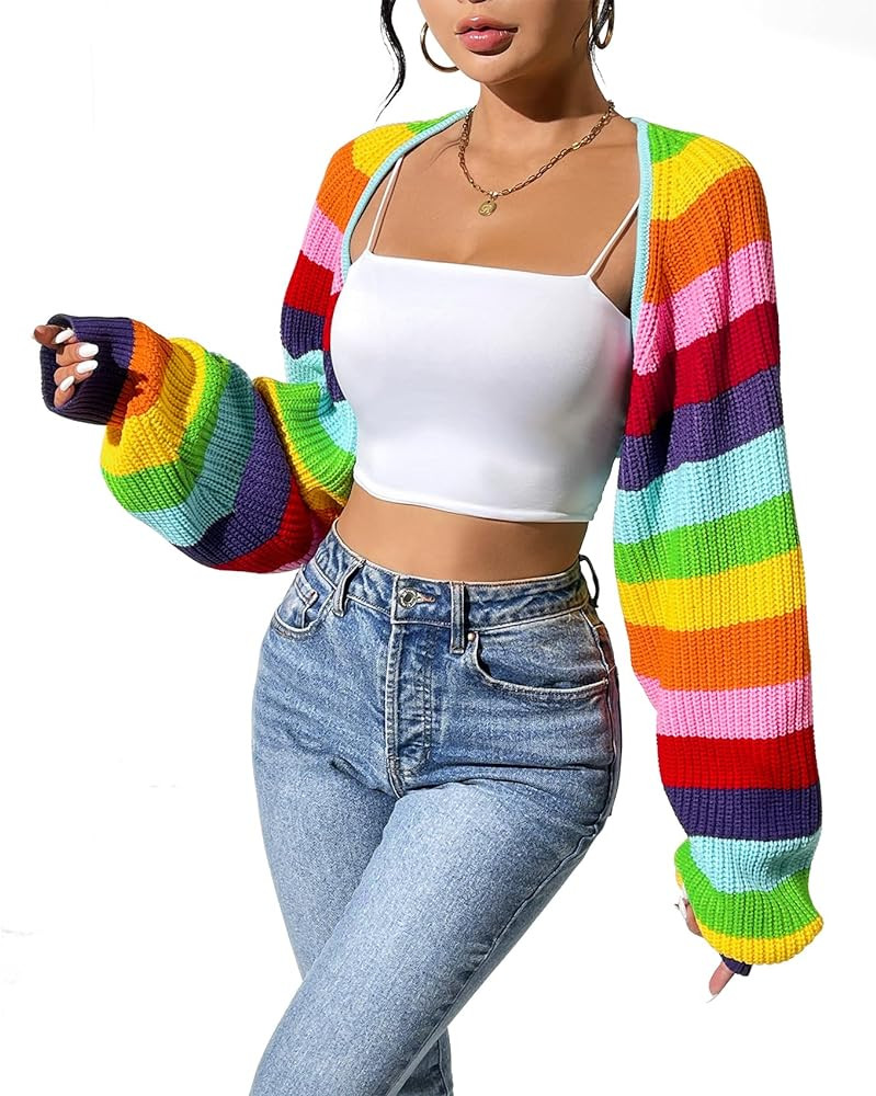 Durio Open Front Long Sleeve Cropped Cardigan - Y2K Drop Shoulder Bolero Shrug Fall Fashion 2026 | Amazon (US)