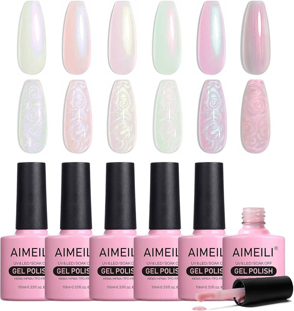 AIMEILI Hema Free Pearl Gel Nail Polish, Shimmer Mermaid Nail Gel Soak Off U V Gel Polish Set Of ... | Amazon (US)