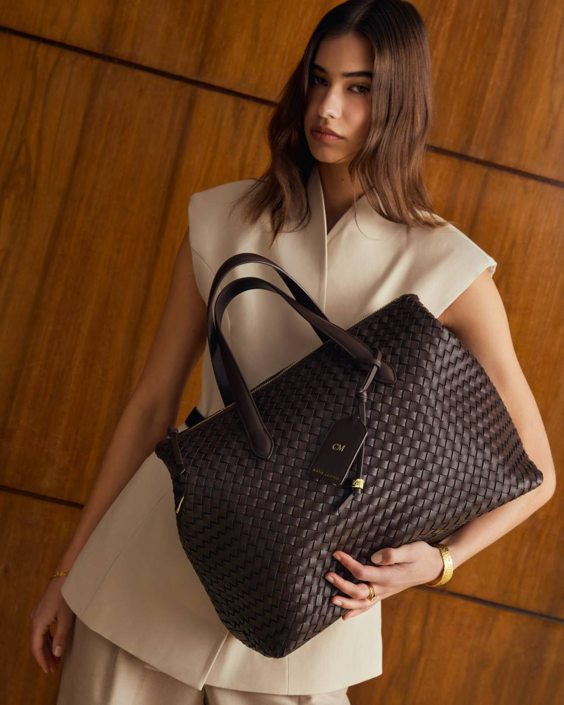 Milan Hand Woven Cabin Bag in Chocolate | Katie Loxton Ltd. (UK)