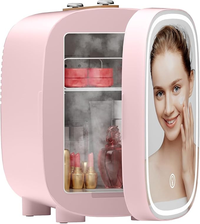 DF01A Skincare Fridge, With 3-Level Dimmable LED Light Mirror, Low Noise 4L Makeup Fridge for Ski... | Amazon (US)