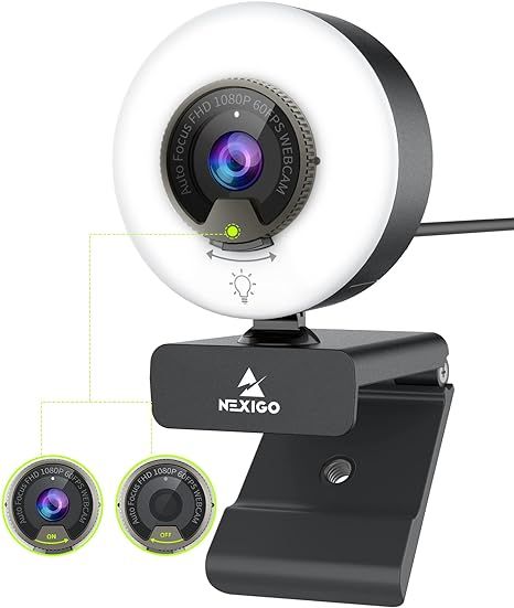 NexiGo N960E 1080P 60FPS Webcam with Light, Software Included, Fast AutoFocus, Built-in Privacy C... | Amazon (US)