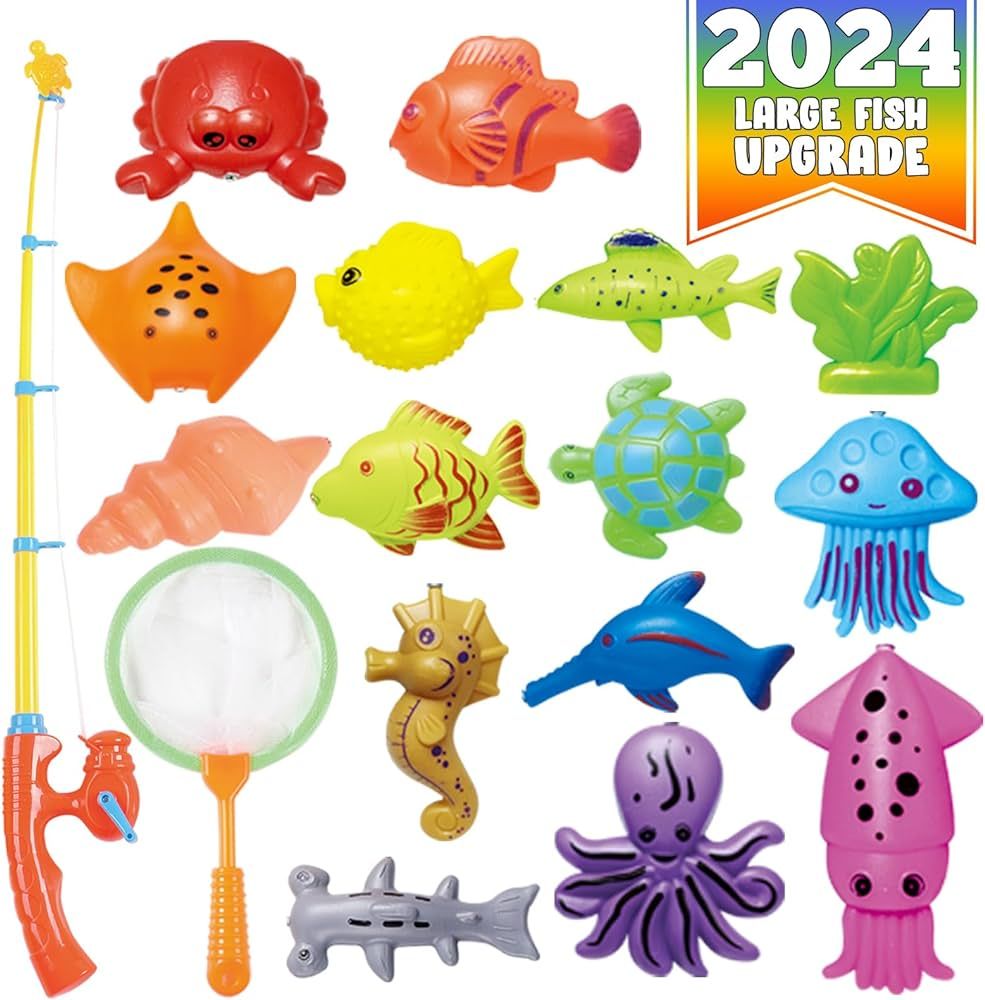 CozyBomB™ Kids Fishing Bath Toys Game - 17Pcs Magnetic Floating Toy Magnet Pole Rod Net, Plasti... | Amazon (US)