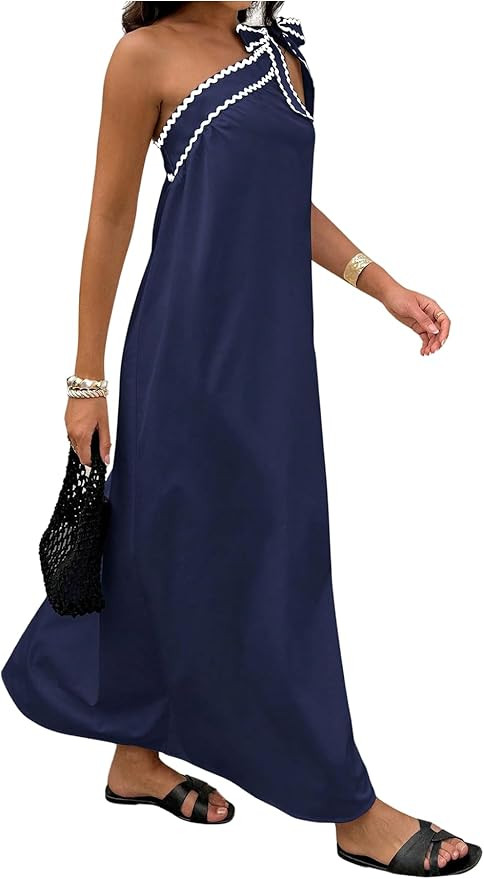 SOLY HUX Women's Summer One Shoulder Maxi Dress Bow Sleeveless Flowy Party Dresses Beach Vacation... | Amazon (US)