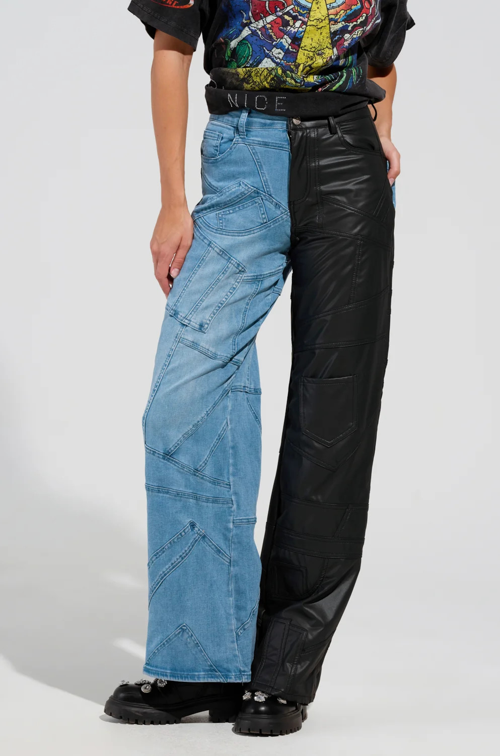 EXTREME STRETCH PATCHWORK WIDE LEG JEANS | AKIRA