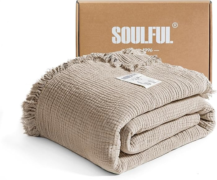 SOULFUL Muslin Throw Blanket with Tassels - Soft Cotton Throw Blanket for Couch or Bed, Lightweig... | Amazon (US)