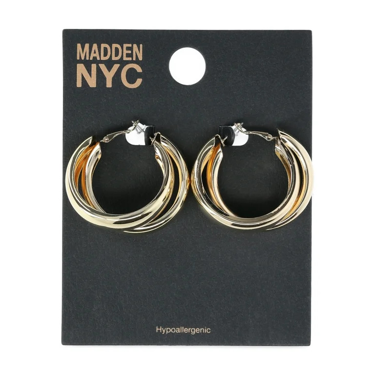 Madden NYC Women's Fashion Gold Tone Layered Hoop Earrings | Walmart (US)
