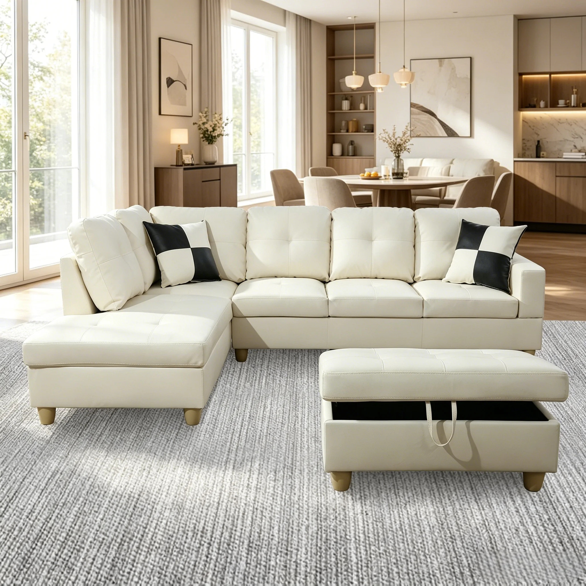Maumee 103.5" Wide Faux Leather Sofa & Chaise with Ottoman | Wayfair North America
