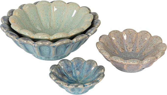 Creative Co-Op 4-Piece Stoneware Flower Shaped Bowl Set in Reactive Glaze, Multicolor | Amazon (US)