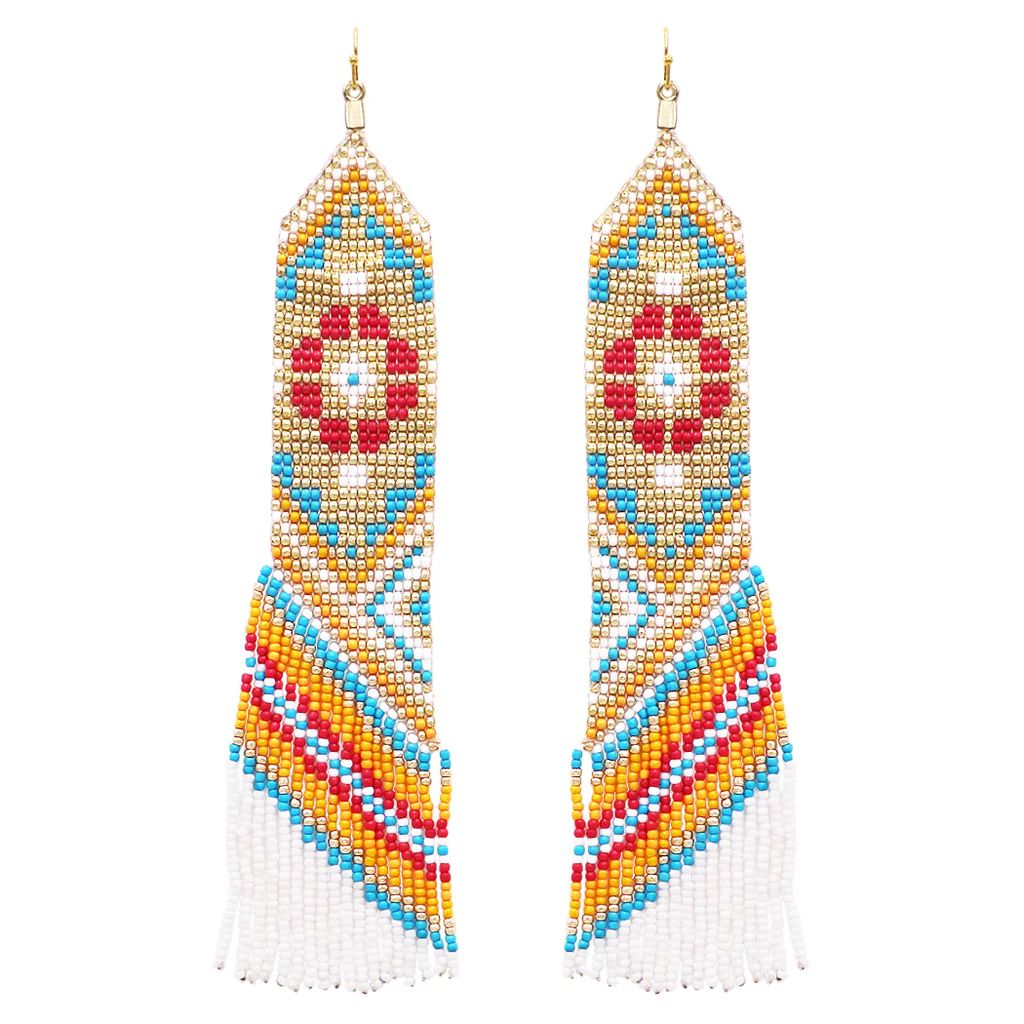 Stunning Hand Strung Seed Bead Extra Long Fringe Shoulder Duster Statement Earrings, 6.5&quot; | Rosemarie Collections