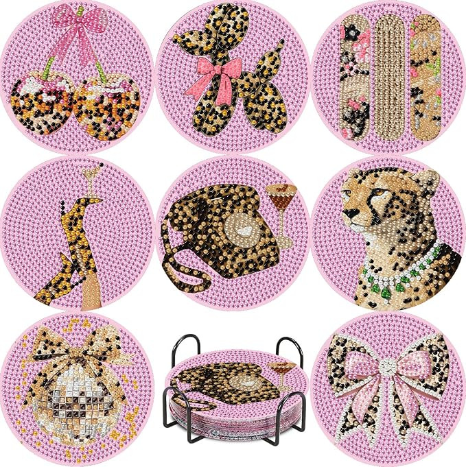 VIGEGU 8 Pack Pink Diamond Art Coasters Kits - Leopard Print Diamond Painting Coasters Kit Set wi... | Amazon (US)